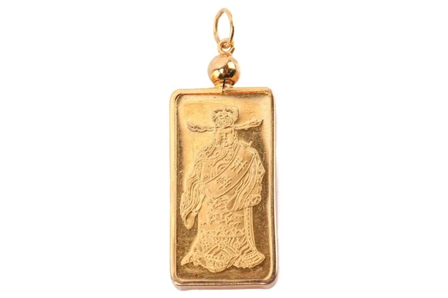 24k Pure Gold 9999 Chinese God of Wealth Ingot Pendant