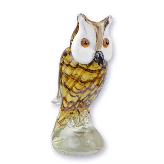 9934305 Glas Figur bunt Muran. Stil Vogel Uhu Eule Abstrakt 23x9x11cm