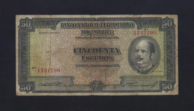 Portugal PORTUGUESE Mozambique 50 Escudos 1950 P-102 RARE FINE-