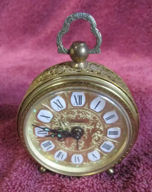 Vintage Linden Wind Up Alarm Clock Gold Filigree Works Excellent ~ West Germany