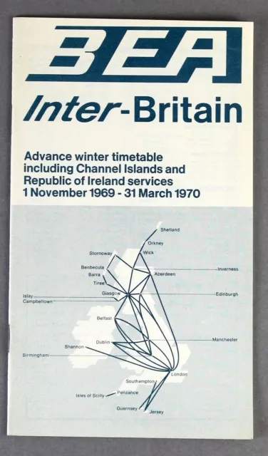 Bea British European Airways Inter-Britain Advance Timetable Winter 1969/70