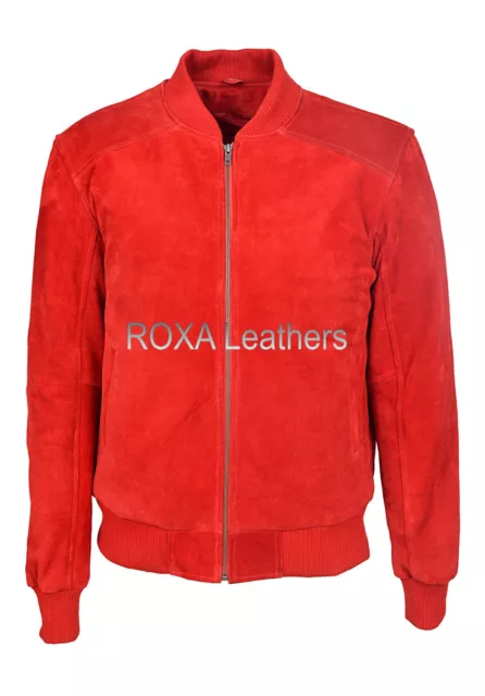 Men's Genuine Suede Real Leather Jacket Biker Motorcycle Outwear Red Winter Coat