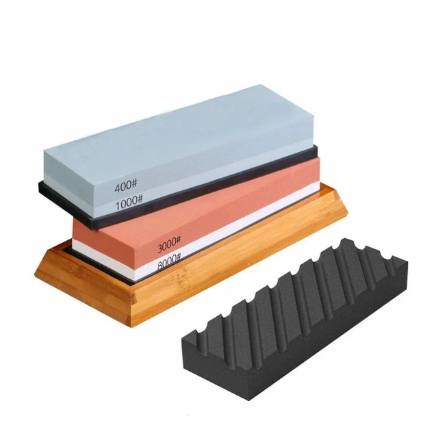 Kitchen's Sharpening Knive Stones With Wooden Base Hand Made Double Stone 1 Sets