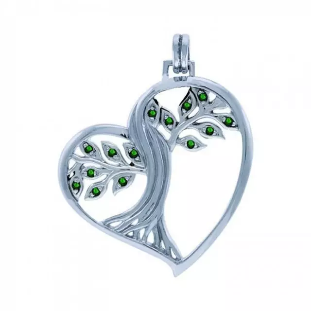 Tree of Life .925 Emerald Glass Sterling Silver Pendant by Peter Stone Jewelry