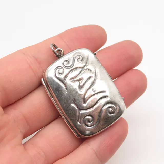 Antique Art Deco 925 Sterling Silver Handcrafted Stamp Case Locket Pendant