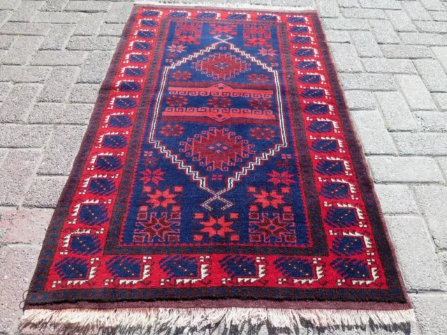 Bedroom Rug Turkish Bergama Small Carpet Door Mat Handmade Red Blue Rug 31"X52"