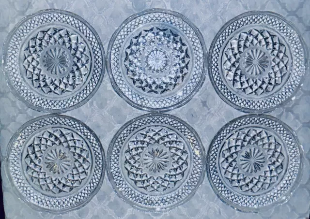 Vintage Crystal Depression Glass Wexford Dessert Plates 6 inch Set Of 6