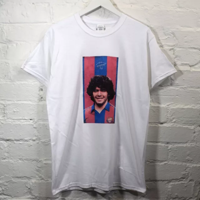 Actual Fact Diego Maradona Calciatore Fcb Stampato Bianco T-Shirt Maglietta