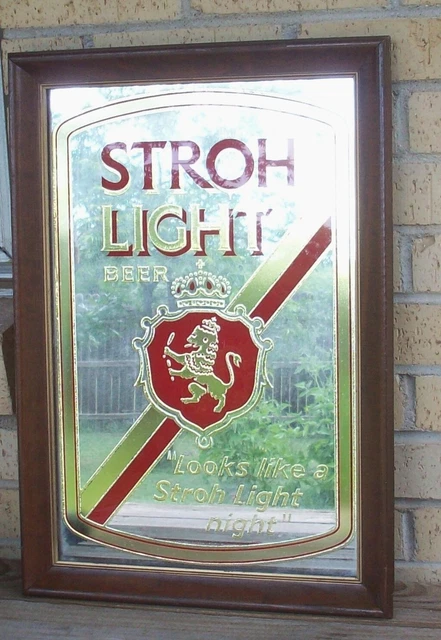 Stroh's Beer Light Beer Sign Mirror “Looks Like A Stroh Light Night” Bar Ad