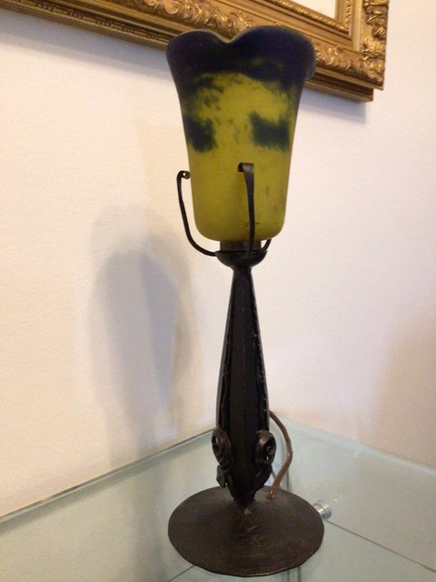 Ancienne Lampe Art Déco , Tulipe En Pate De Verre ,Noverdy France /No Galle Daum