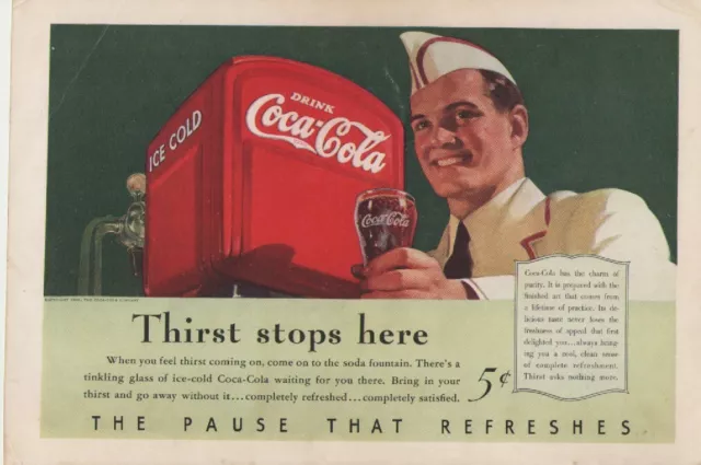 Vintage June 1940 Coca Cola "Thirst Stops Here" Print Ad