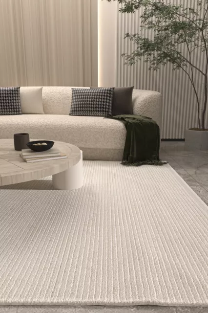 Cream Soft Textured Woven Carpet Area Rug Living Room Kitchen 5'2 x 7'5 - 160