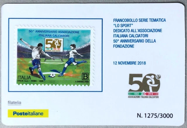 Italia 2018 Associazione Italiana Calciatori Aic Tessera Filatelica Francobollo