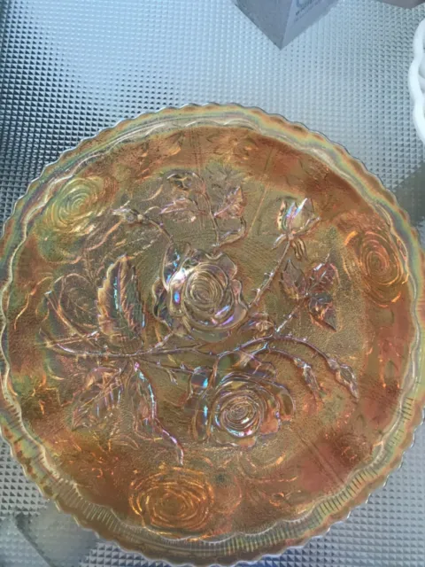 Outstanding Imperial Open Rose Carnival Glass Plate