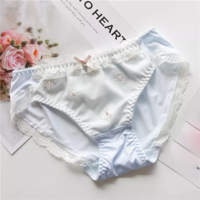 2PCS Japanese Women Girls Panties Lolita Embroidered Lace Briefs Underwear Cute 3