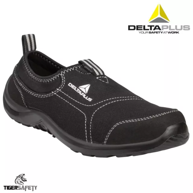 Delta Plus Miami Ladies Black Canvas Slip On Steel Toe Safety Trainers Shoes PPE