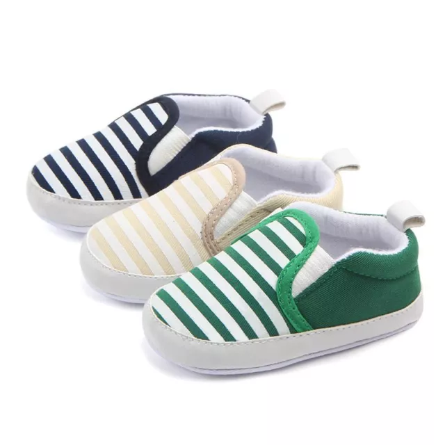 Newborn Baby Girls Kids Boys Stripe Pram Shoes Slip on Toddlers Slippers 0-18M