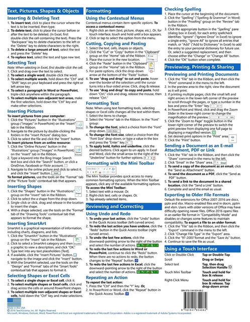 MICROSOFT OFFICE 2016 Training Guide Quick Reference Card 2 Page Cheat ...