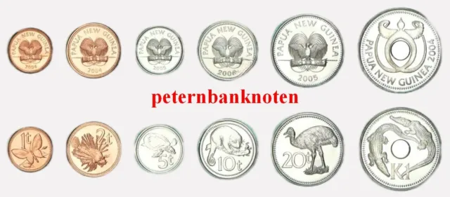 Papua New Guinea KMS. 1995-2014 Unc 6 Münzen  6440# Prägefrisch..
