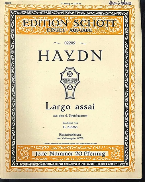 Haydn - Largo Assai ~ Antiguo, Gran Tamaño Notas, Piano Y Violín