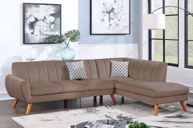 Madrid 2-Piece L Shape Sectional with Chaise in Light Brown Velvet Fabric