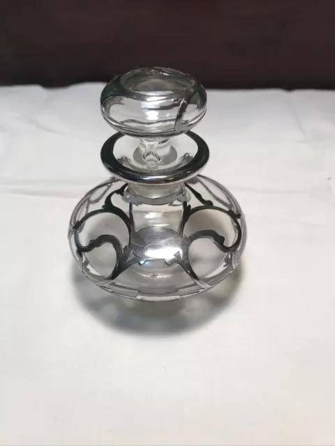 Antique Alvin Sterling Overlay 3" Perfume Bottle C9-1  With Proper Marks