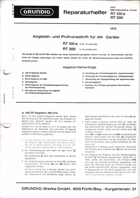 Service Manual-Anleitung für Grundig RT 100 a,RT 200