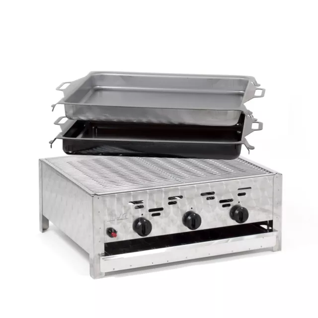 Gasgrill Gasbräter 3-flammig (11kW Edelstahl-Brenner) mit Grillrost oder Pfanne