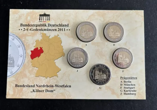 2 Euro Gedenkmünzen Set - 2011 Nordrhein-Westfalen A D F G J Kölner Dom OVP