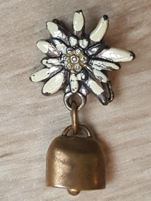 Broche Ancienne En émail Cloisonné Motif Edelweiss - Marque A.Augis Lyon - Bijou Vintage