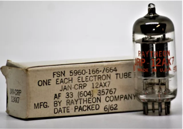 12ax7 ecc83  valvola nos nib raytheon tube valve long black plate JAN CRC 17mm