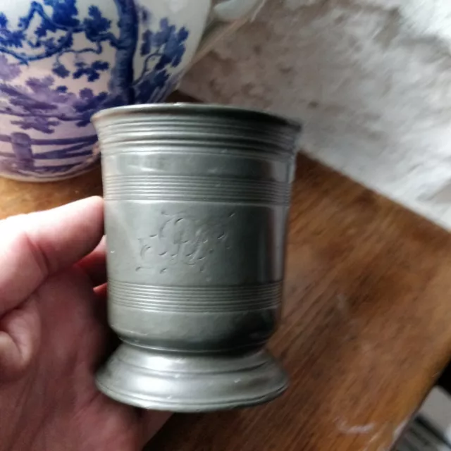 Antique Victorian Pewter Cup Goblet tankard 1/2 pint