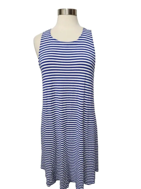 Old Navy Tank Dress Xl Blue White Stripe Knit Stretch Pullover Sleeveless