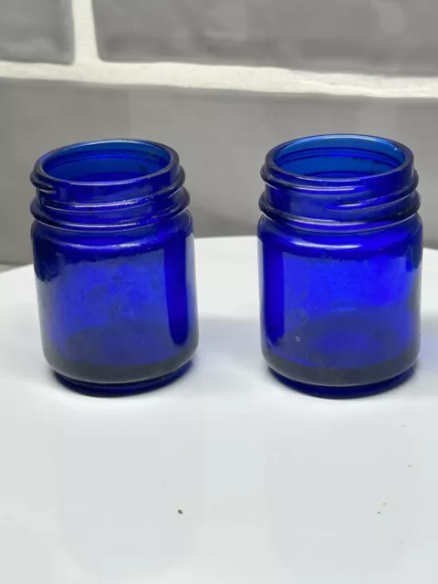 Vintage VICKS VAPORUB Cobalt Blue Glass Bottle Jar RARE Lot Of 2! 40's