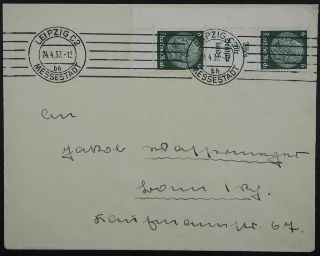 DR; 6+A.19+6 Pf. Hindenburg im senkr. Eckrand-Zdr. auf Brief mit Rollstempel