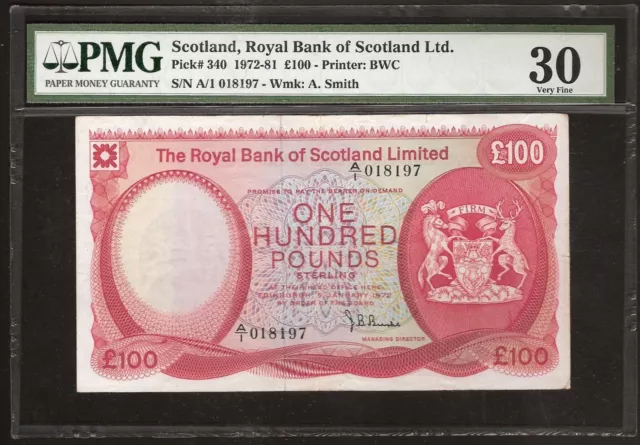 SCOTLAND  The  Royal  Bank  of  Scotland  Limited 100 POUNDS  1972  P:340 VF