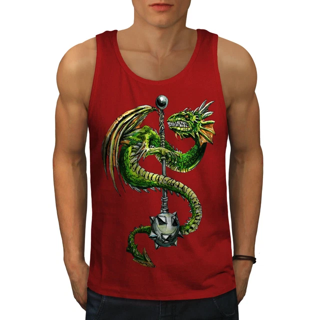 Wellcoda Dragon Mace Cool Mens Tank Top, Scary Active Sports Shirt