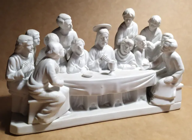 Rare figurine LA CENE dernier repas Jésus Christ biscuit porcelaine 19e statue