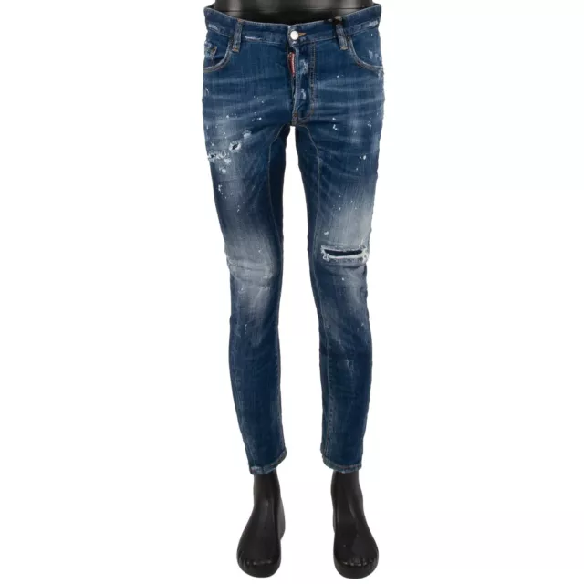 DSQUARED2 Distressed TIDY BIKER JEAN Dan Dean Jeans Pants Skinny Blue 13652