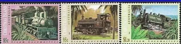 Mint 1994 Christmas Island Railways Steam Locomotives Stamp Set Of 3