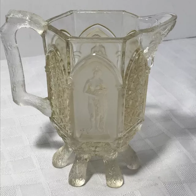 1875 EAPG Pattern Glass Gillinder Classic Frost Clear Feet Creamer Antique