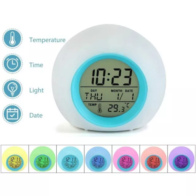 Kids Digital Alarm Clock 7 Colour Change Night Light Backlight Sleep Trainer UK