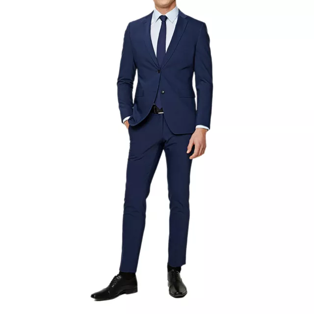 Abito Uomo blu Navy Elegante Slim Fit Vestito cerimonia Sartoriale Casual Moda 2