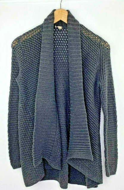 EILEEN FISHER Sweater S Cotton Blend Open Front Chunky Knit Long Sleeve Gray