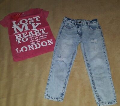 Lovely Girls Top T-shirt 100% Cotton Pink New & NEXT Mom Jeans Age 5-6 Years