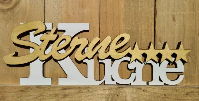 Deko Schriftzug 3D Sterneküche Holz Lasercut weiß und gold 3