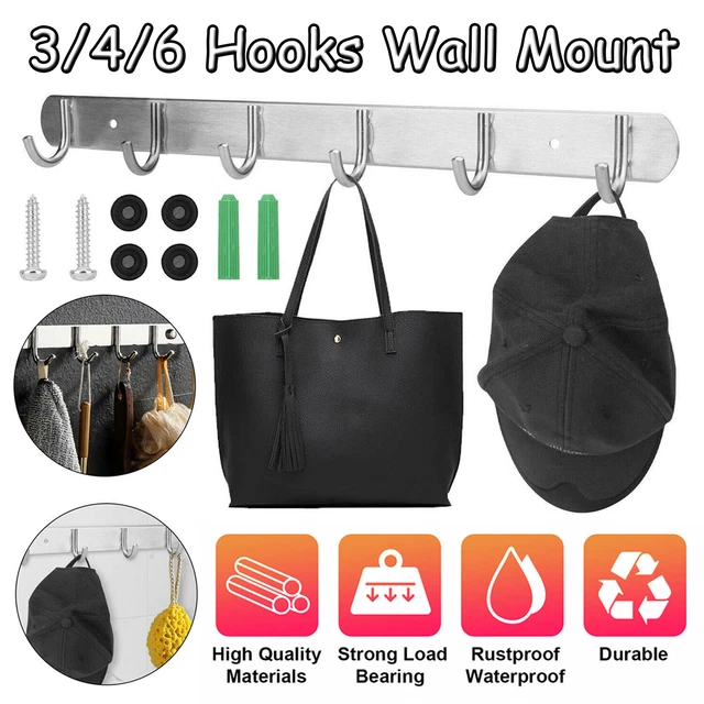 3/4/6 Hooks Wall Mount Key Bag Towel Rack Hanger Holder Coat Hat Clothes Rack
