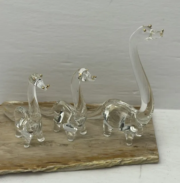 3 Piece Dinosaur Brontosaurus Set With Gold Accents Hand blown glass