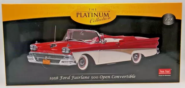 Sun Star Platinum 1958 Ford Fairlane 500 Open Convertible 1:18 Scale Diecast Car