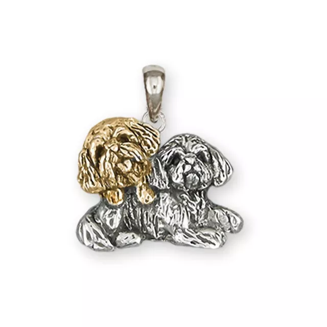 Lhasa Jewelry Silver And 14k Gold Handmade Double  Lhasa Apso Pendant  LSZ32-TNP